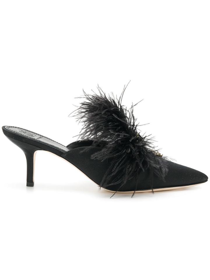 Tory Burch Feather Crystal Embellished Mules - Black
