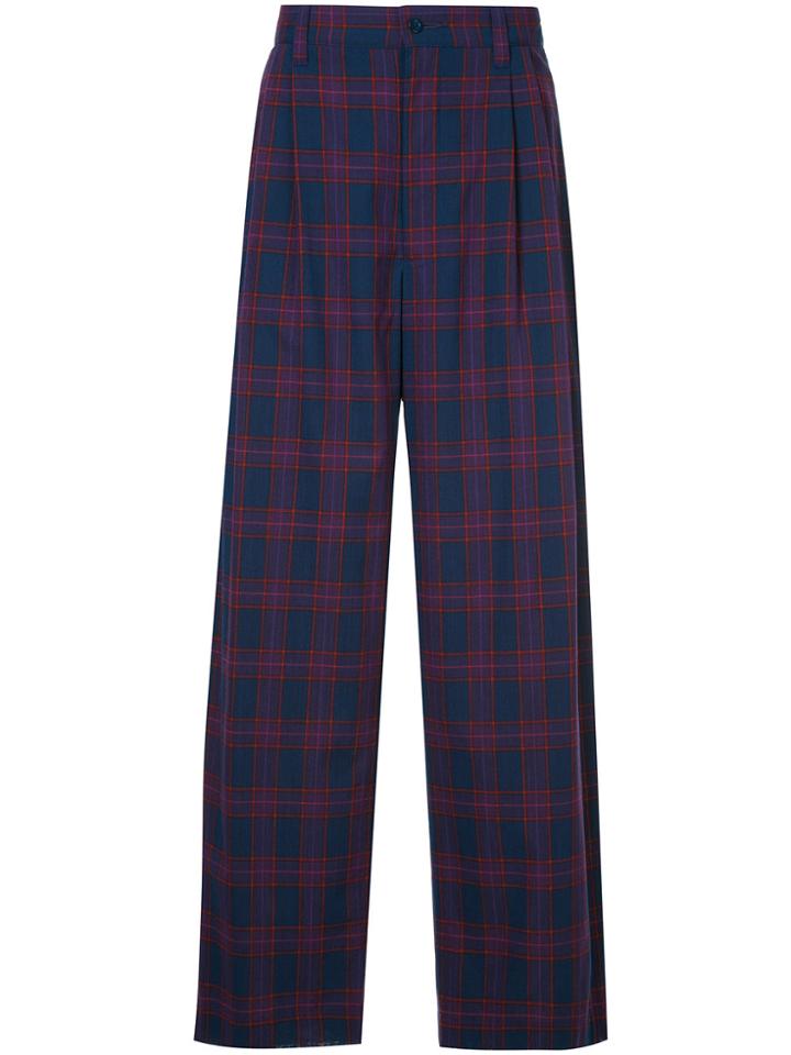 Facetasm Wide-leg Tartan Trousers - Blue