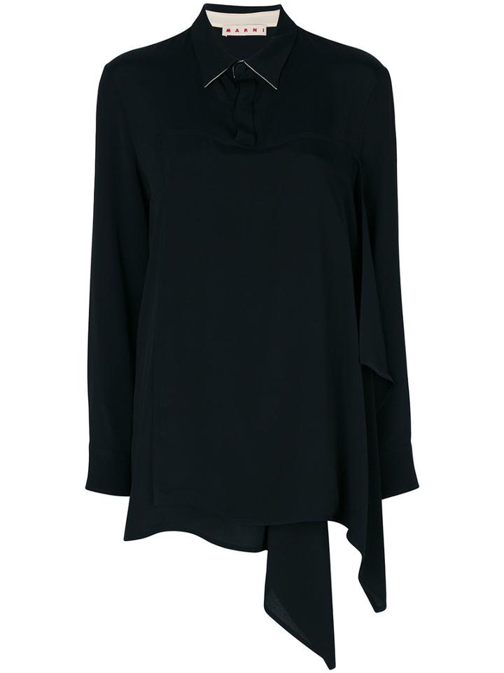 Marni - Asymmetric Double Layer Shirt - Women - Silk/acetate - 44, Black, Silk/acetate
