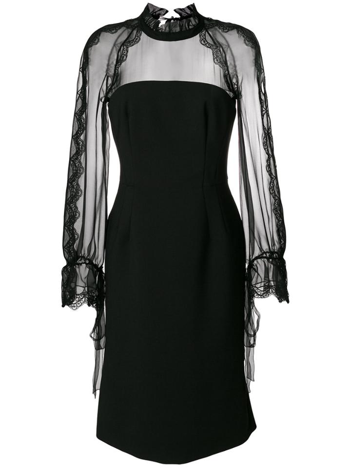 Alberta Ferretti Long-sleeved Lace Midi Dress - Black