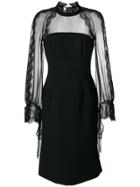 Alberta Ferretti Long-sleeved Lace Midi Dress - Black