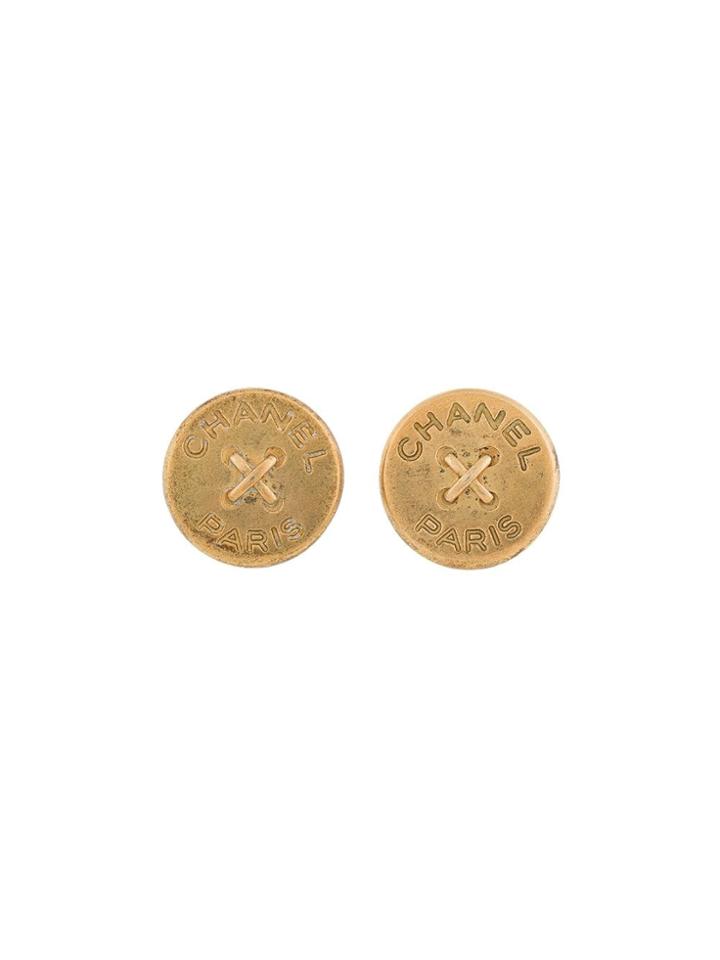 Chanel Vintage Cc Logos Button Earrings - Gold