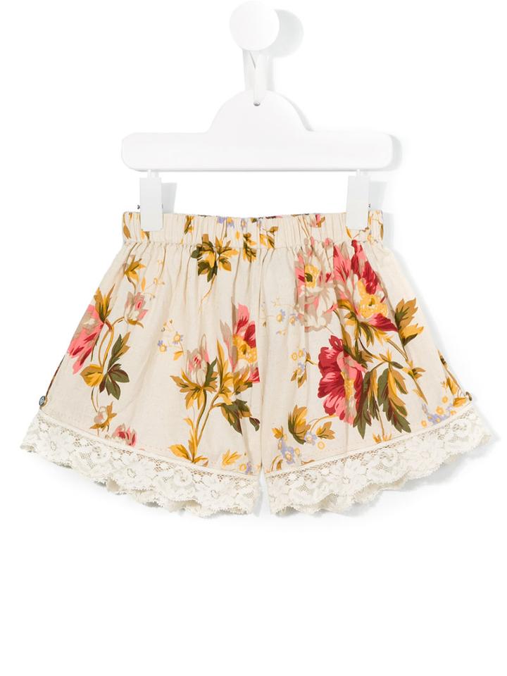 Pero Kids Floral Print Shorts, Girl's, Size: 8 Yrs, Nude/neutrals