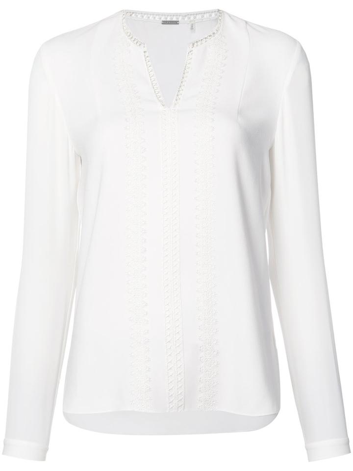 Elie Tahari Embroidered Trim Blouse, Women's, Size: Medium, White, Triacetate/polyester