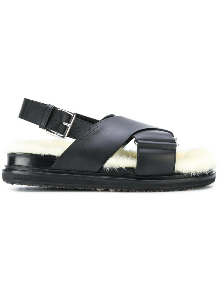 Marni Fussbett Fur Footbed Sandals - Black