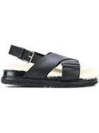 Marni Fussbett Fur Footbed Sandals - Black