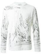 Fad Three Scribbled Print Sweatshirt, Men's, Size: Large, White, Cotton
