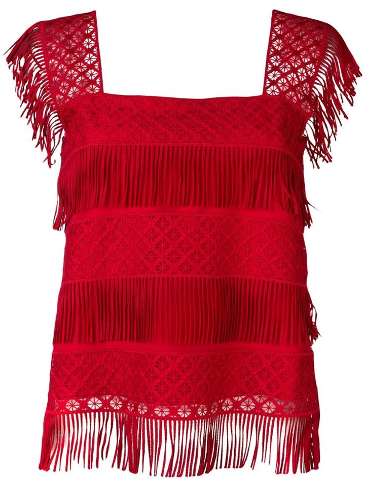 Alberta Ferretti Fringed T-shirt - Red