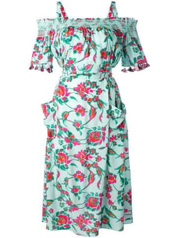 Tanya Taylor - Floral Bardot Dress - Women - Silk - 2, Green, Silk