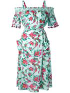 Tanya Taylor - Floral Bardot Dress - Women - Silk - 2, Green, Silk
