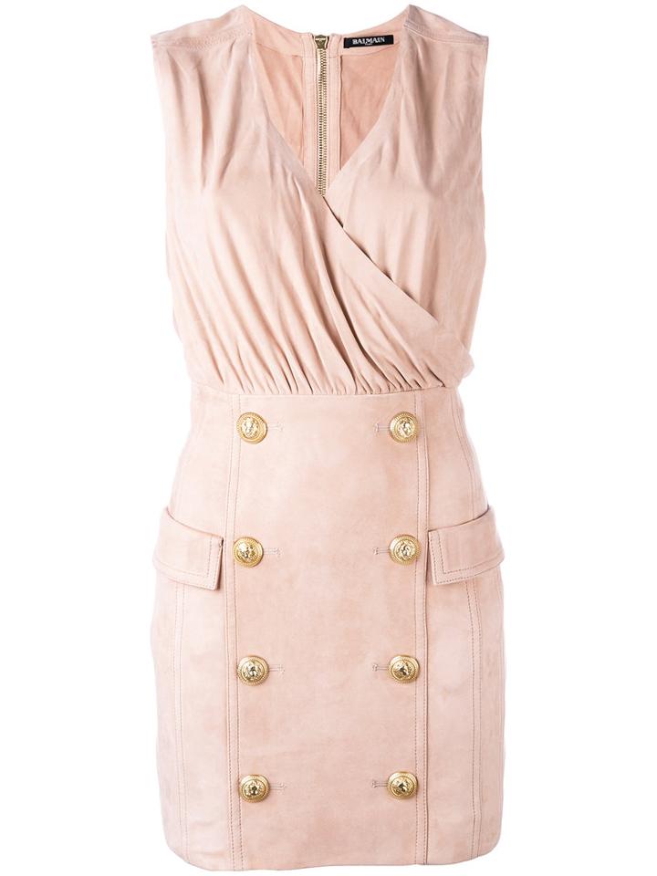 Balmain - Button Embellished Cocktail Dress - Women - Lamb Skin/viscose/cotton - 38, Women's, Pink/purple, Lamb Skin/viscose/cotton