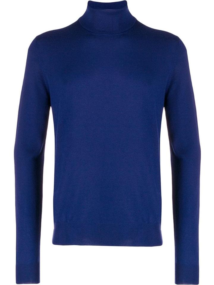 Fay Turtleneck Fine Knit Sweater - Blue