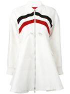 Moncler Gamme Rouge Striped Flared Coat, Women's, Size: 0, White, Silk/cotton