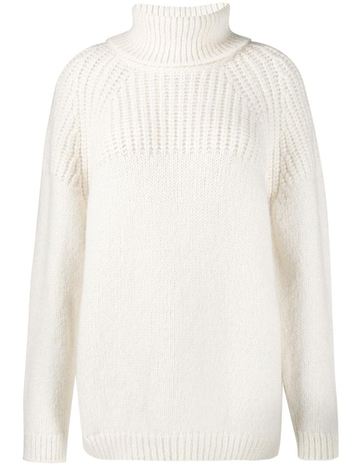 Closed Turtleneck Knit Jumper - White