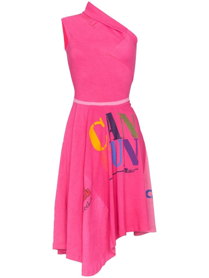 Marine Serre Upcycled Asymmetric Dress - Pink