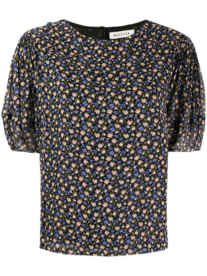 Masscob Floral Print Short-sleeved Blouse - Black