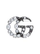 Gucci Gg Crystal Embellished Brooch - Metallic