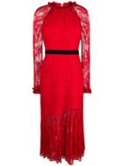 Three Floor Lace Pattern Dress - Red