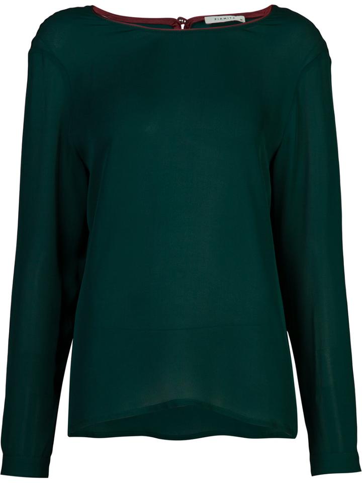 Piamita 'juliet' Piped Trim Blouse, Women's, Size: Xl, Green, Silk/spandex/elastane
