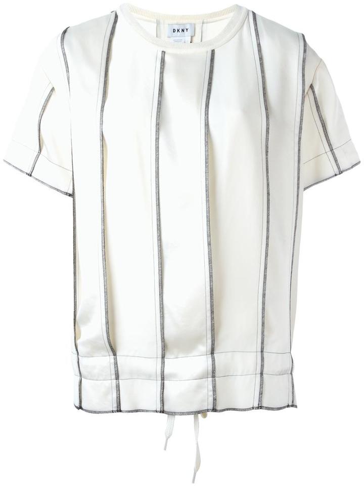 Dkny Panelled Pinstripe Top, Women's, Size: Medium, White, Triacetate/polyester/merino