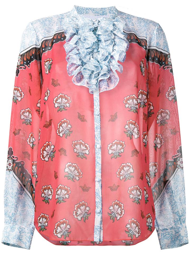 Mary Katrantzou - Ronda Floral Print Ruffle Blouse - Women - Silk - 14, Pink/purple, Silk