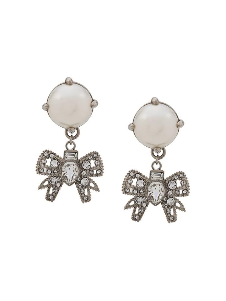 Miu Miu Pearl Bow Earrings - Silver