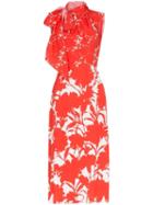 Prada Floral Print Tie-neck Midi Dress - Red