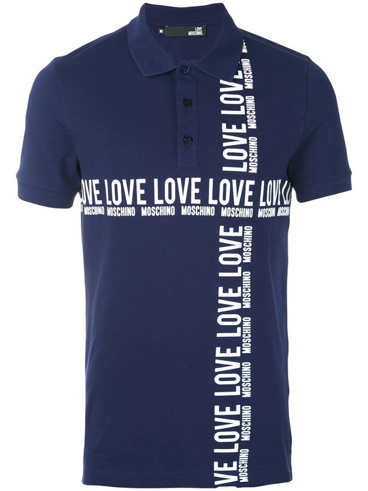 Love Moschino - Logo Print Polo Shirt - Men - Cotton/spandex/elastane - M, Blue, Cotton/spandex/elastane