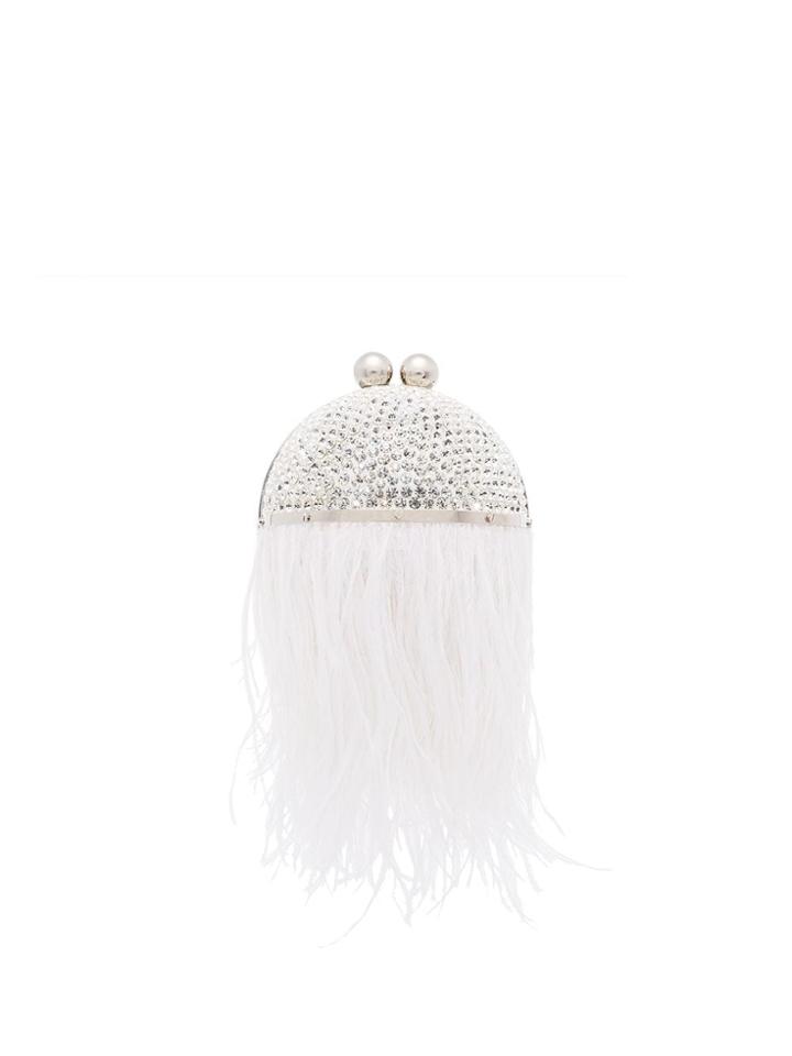 Marzook Crystal-embellished Feather Clutch Bag - Silver