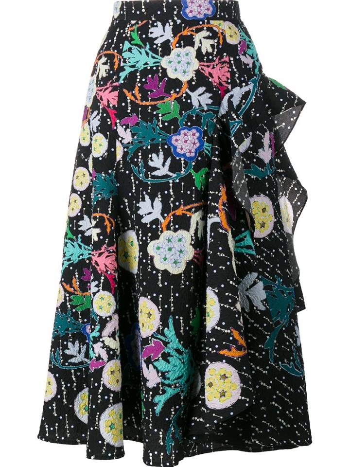 Peter Pilotto Printed Flared Skirt, Women's, Size: 12, Black, Polyamide/polyester/acetate/viscose