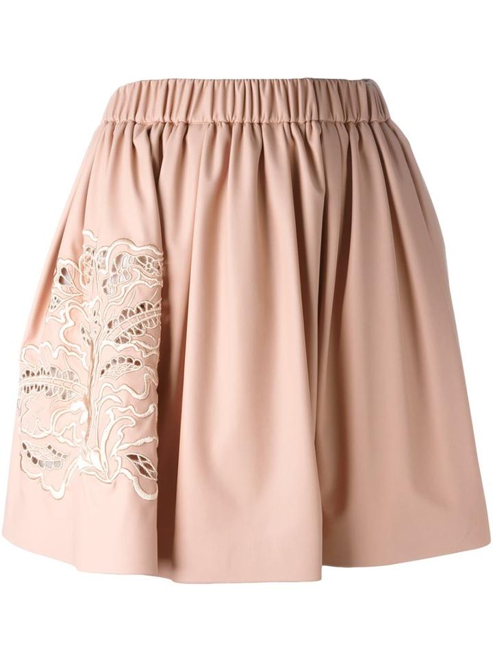 Msgm Elastic Waistband Embroidered Skirt, Women's, Size: 38, Pink/purple, Polyester/polyurethane