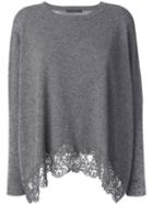 Ermanno Scervino - Lace Trim Sweater - Women - Cashmere/virgin Wool - 44, Grey, Cashmere/virgin Wool