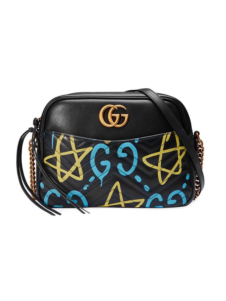 Gucci Gg Marmont Guccighost Shoulder Bag, Women's, Black, Leather/metal/microfibre