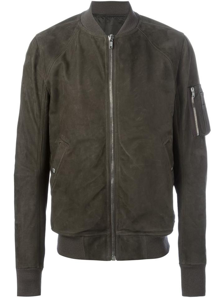 Rick Owens Classic Bomber Jacket, Men's, Size: 56, Grey, Cotton/calf Leather/cupro/virgin Wool