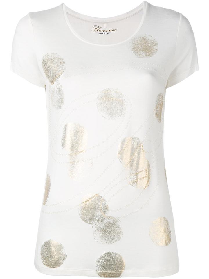Blumarine - Short Sleeve Dot Top - Women - Spandex/elastane/viscose - 42, Women's, White, Spandex/elastane/viscose