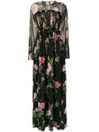 Giambattista Valli Long Floral Ribbed Gown - Black