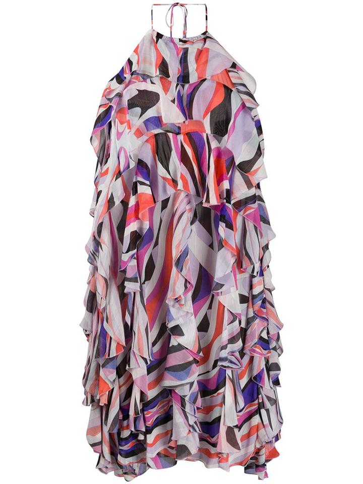 Emilio Pucci Halter Neck Ruffle Mini Dress - Pink