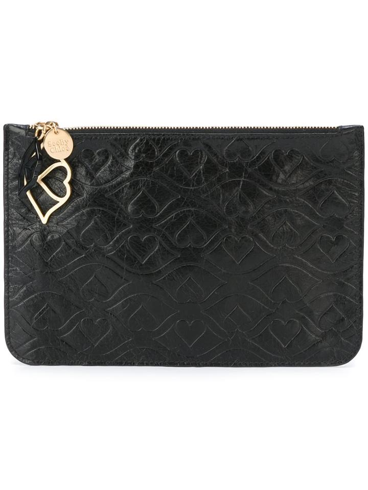 See By Chloé Big Bisou Embossed Clutch, Women's, Black