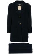 Chanel Vintage Embellished-button Skirt Suit - Blue