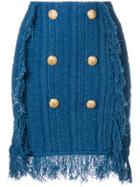 Balmain Button-embellished Knit Skirt - Blue