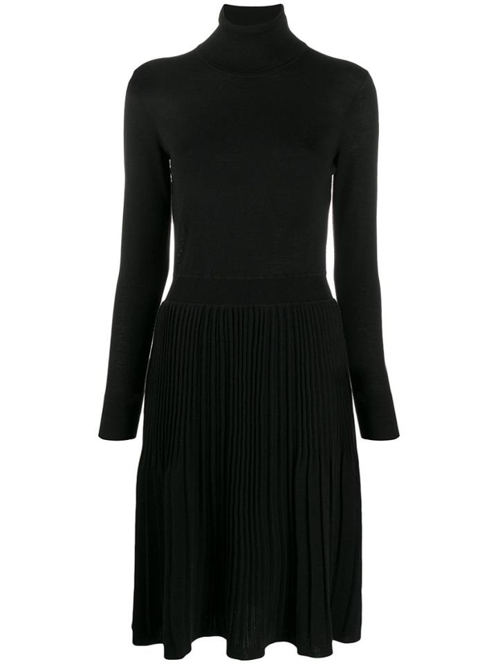 Calvin Klein Pleated Turtleneck Dress - Black