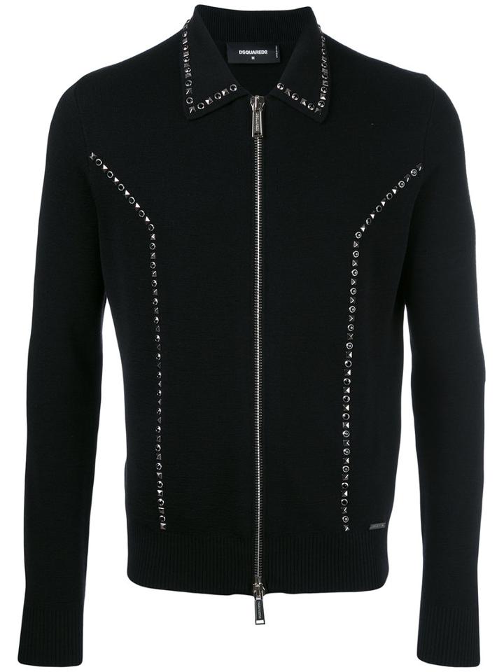 Dsquared2 Studded Zip Front Cardigan, Men's, Size: Xl, Black, Wool