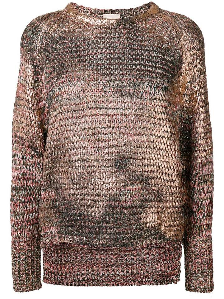Nude Ribbed Trim Jumper, Women's, Size: 38, Pink/purple, Viscose/polyester