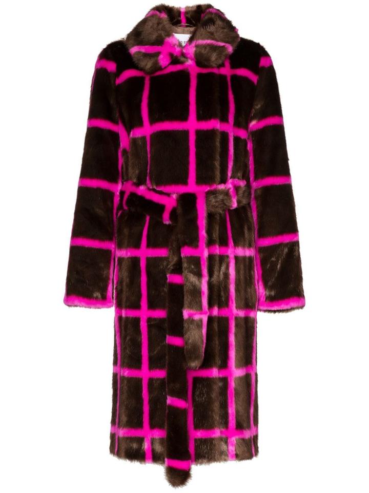 Stand Irina Checked Faux Fur Coat - Brown