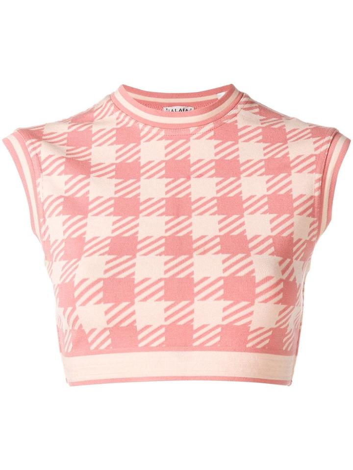 Alaïa Vintage Houndstooth Cropped Top - Pink