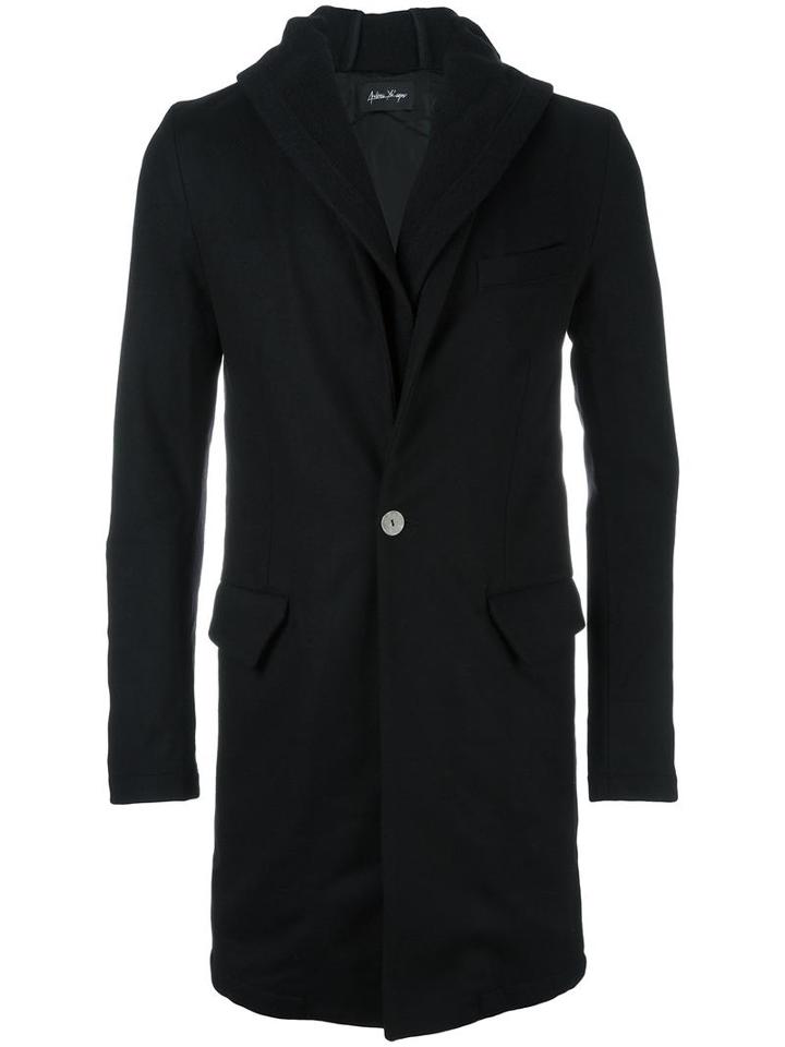 Andrea Ya'aqov Single Breasted Hooded Coat, Men's, Size: Medium, Black, Virgin Wool/cashmere/polyamide