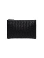 Bottega Veneta Bttga Blk Weave Zip Pch - Black