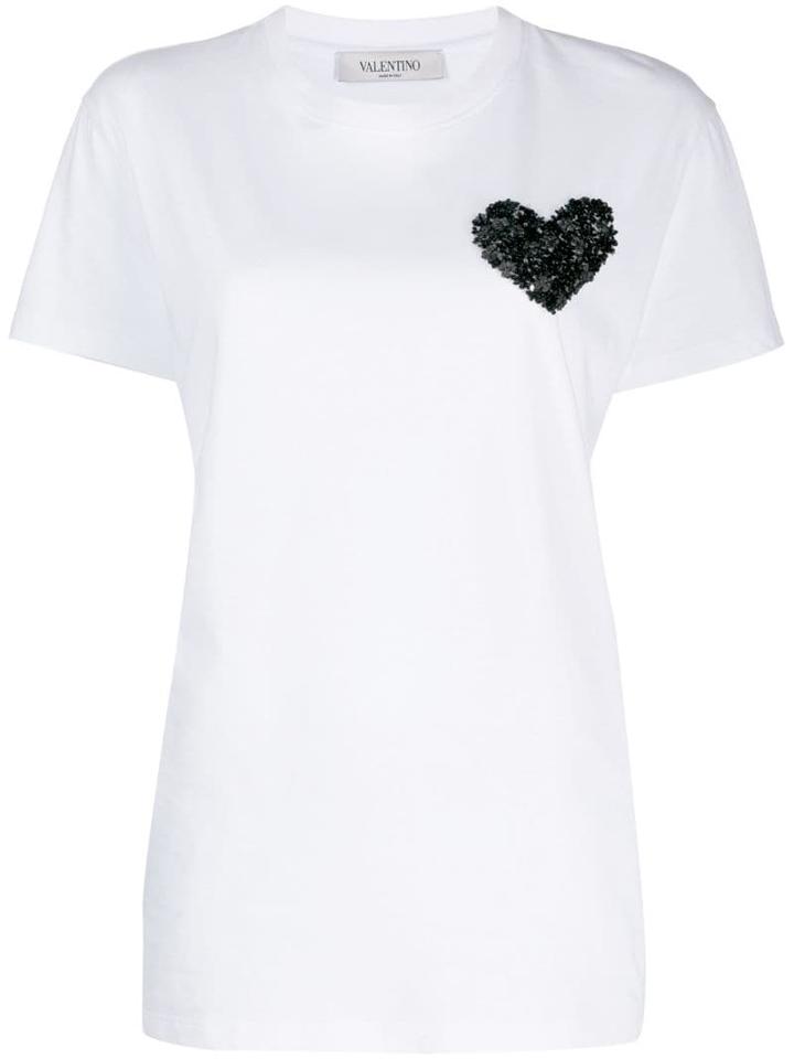 Valentino Heart Embroidery T-shirt - White