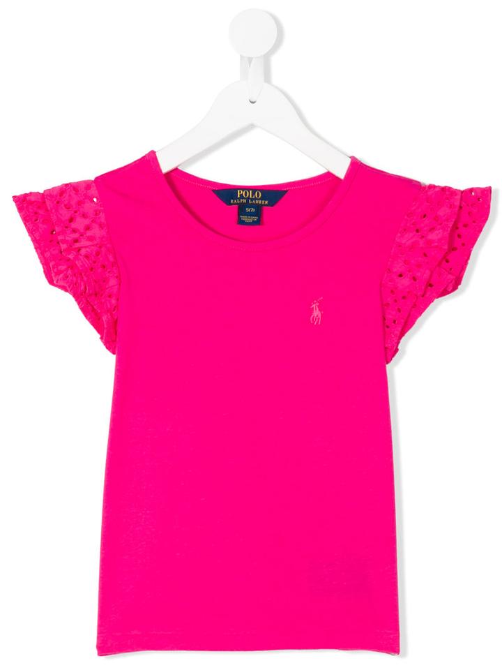 Ralph Lauren Kids - Perforated Sleeve Top - Kids - Cotton/modal - 10 Yrs, Pink/purple