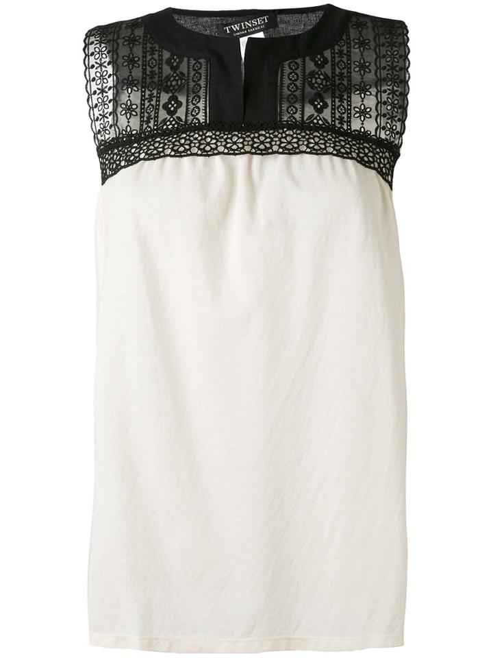 Twin-set - Embroidered Tank Top - Women - Cotton/nylon/polyamide/viscose - S, Black, Cotton/nylon/polyamide/viscose